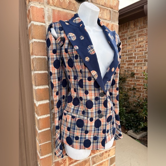 Hanh Merriman Mixed Media Plaid & Polka Dot Blazer size 8 - Picture 3 of 12